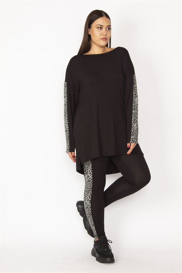 Kadın Siyah Yan Garni Detaylı Bisiklet Yakalı Bluz Ve Beli Lastikli Pantolon Takım 65N28371