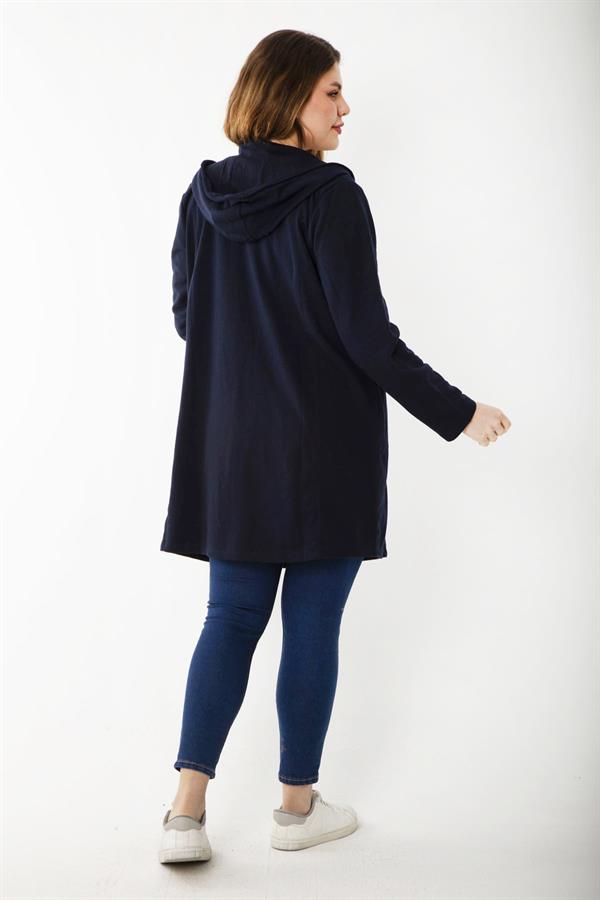 Kadın Büyük Beden Gri Kup Ve Vep Detaylı Kapşonlu Hırka 65N37183