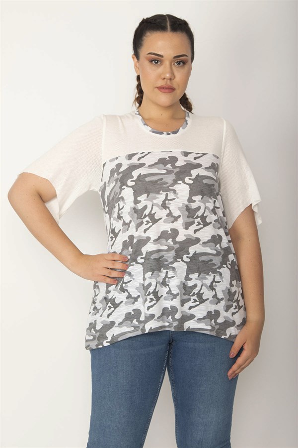 Kadın Kemik Roba Ve Kolları Fileli Kumaş Salaş Kollu Bluz 65N27237