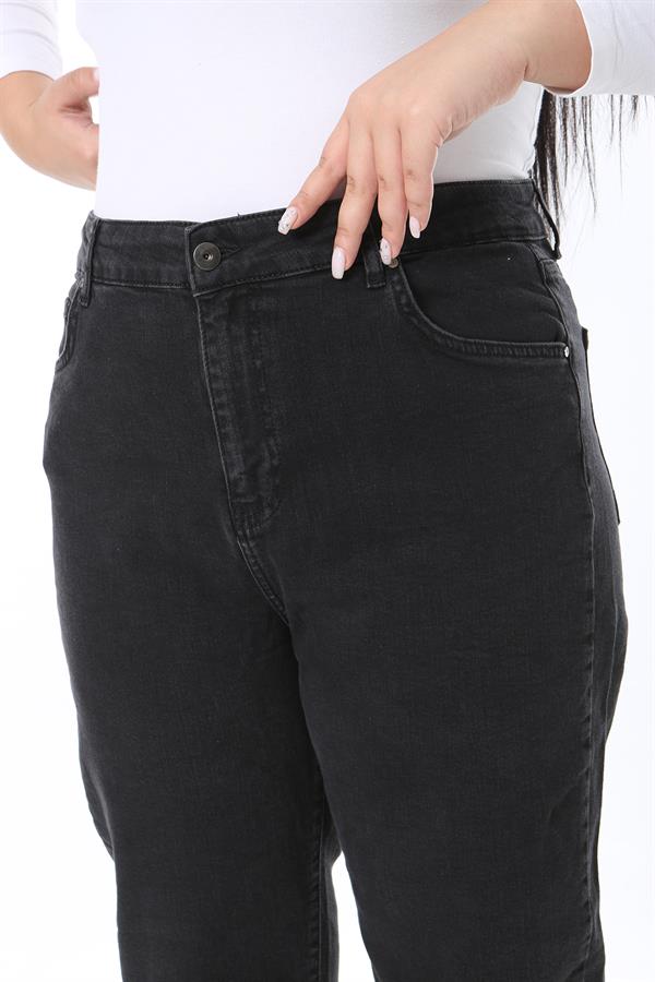 Kadın Büyük Beden Siyah Yüksek Bel 5 Cepli Likralı Kot Pantolon 65N38446