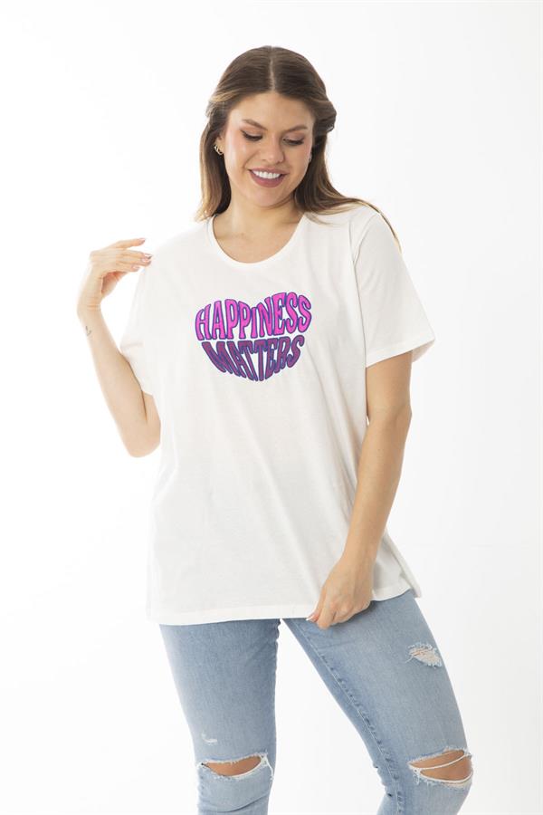 Kadın Büyük Beden Beyaz Pamuklu Kumaş Nakışlı Bluz 65N37099