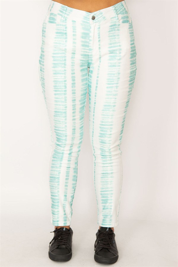 Kadın Yeşil Batik Desenli Likralı 5 Cep Kot Pantolon 26A34146