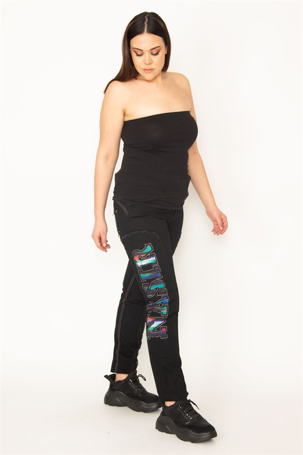 Kadın Siyah Aplikeli Kot Pantolon 65N31600