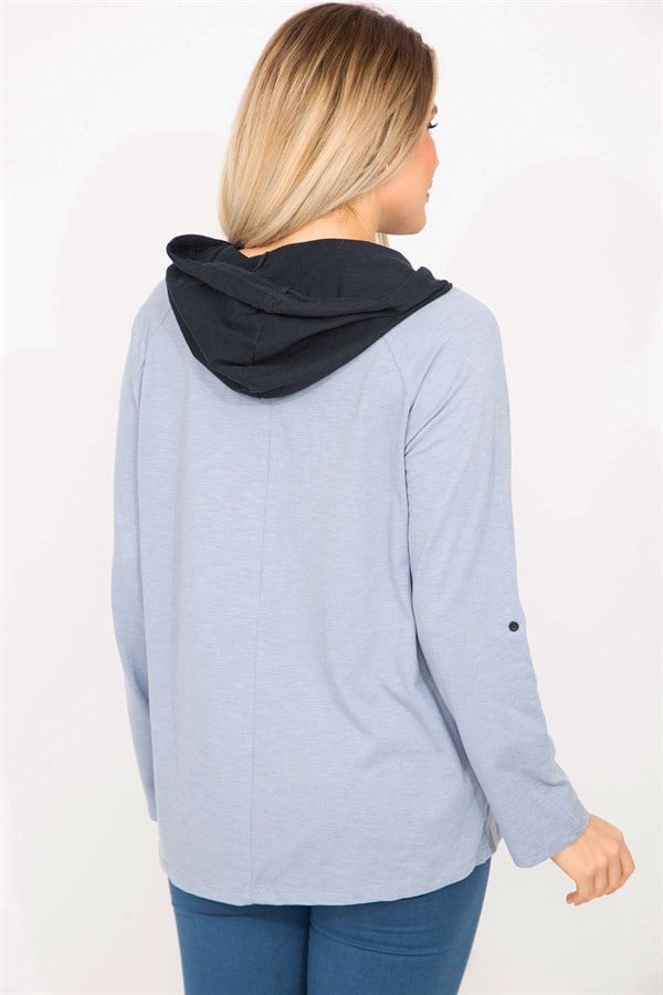 Kadın Mavi Sim Baskılı Kapşonlu Tunik 65N35300