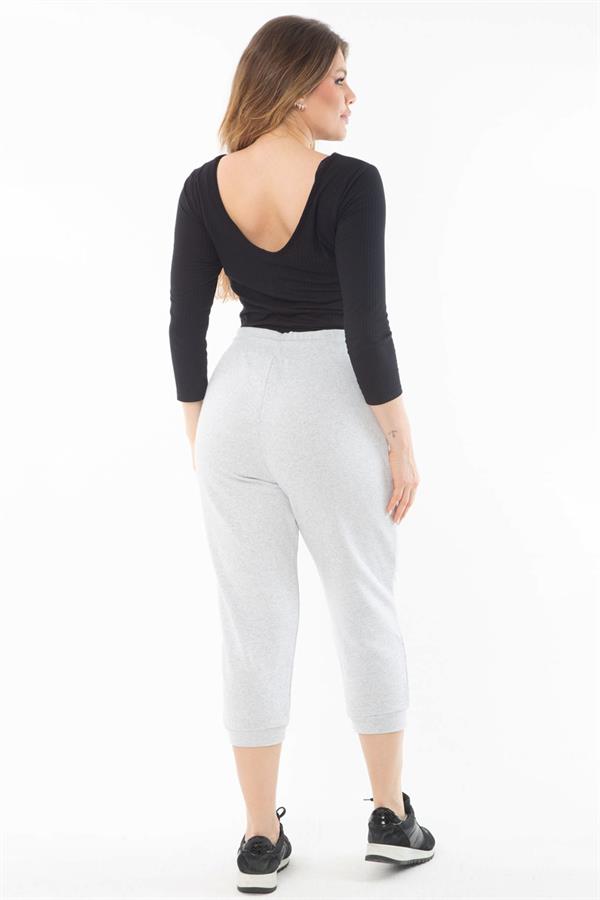 Kadın Büyük Beden Gri Kuşgözü Bağcıklı Eşofman Alt 65N37317