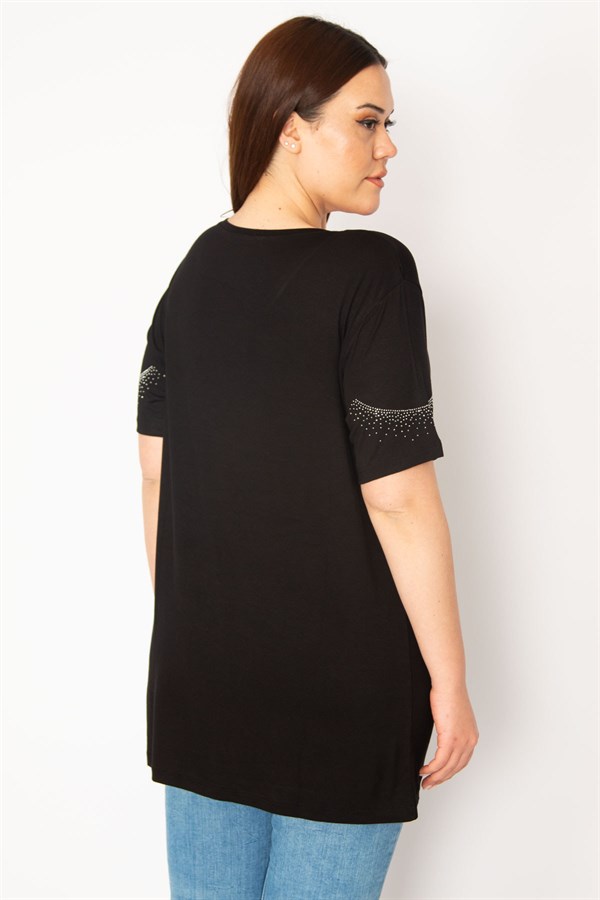 KADIN SİYAH TAŞ DETAYLI BLUZ