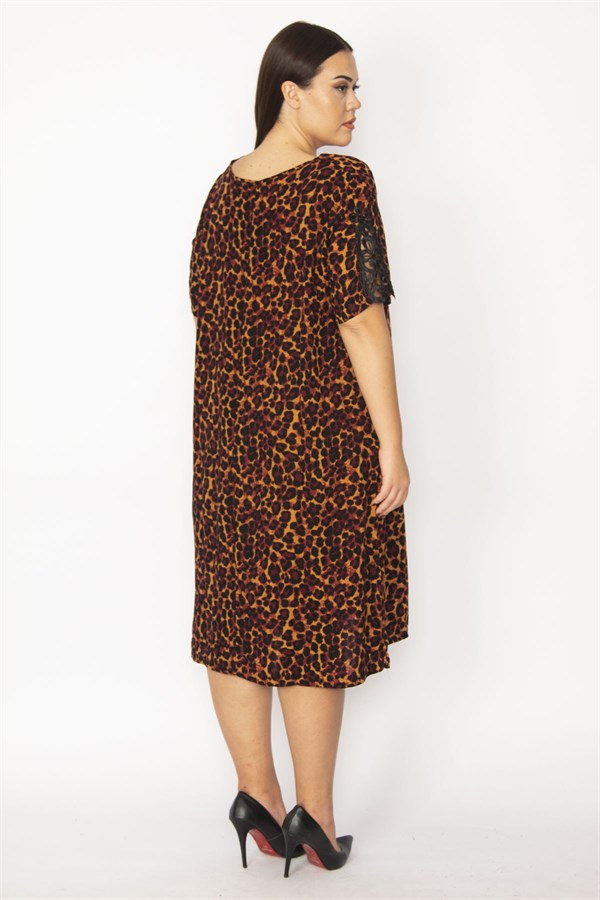 Kadın Leo Dantel Detaylı V Yakalı Leopar Desenli Elbise 65N29933