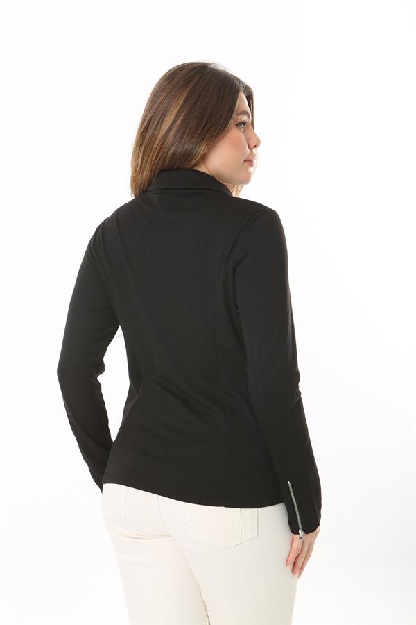 Kadın Büyük Beden Siyah Fermuar Detaylı Astarsız Ceket 65N37540