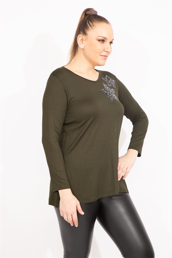 Kadın Haki Payet Detaylı Bluz 65N35471