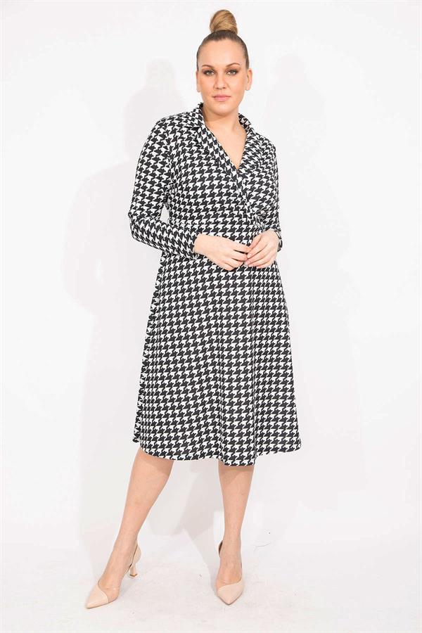 ROBE COL PORTEFEUILLE NOIRE À MOTIF HOUGHFOOT POUR FEMME 26A35519