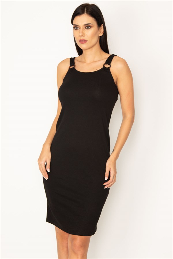 KADIN SİYAH KALIN ASKILI ELBİSE