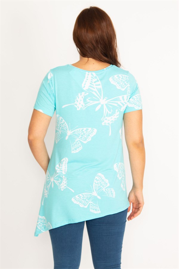 Kadın Mavi Kelebek Desenli Bluz 65N34775