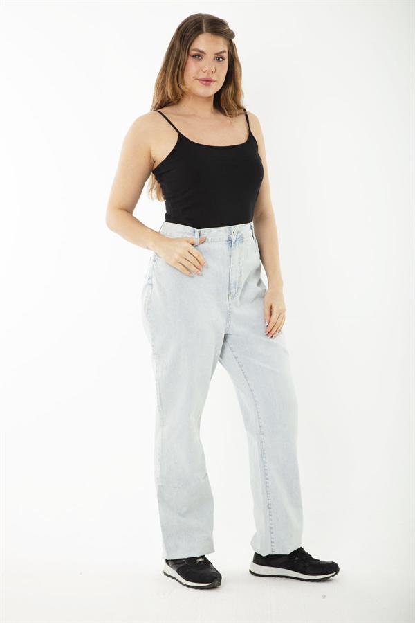 Kadın Büyük Beden Mavi Yıkama Efektli Yüksek Bel Kot Pantolon 65N37246