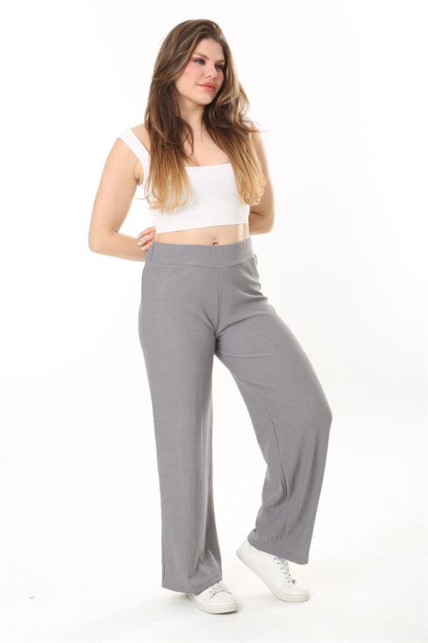 Kadın Büyük Beden Gri Beli Lastikli Bürümcük Pantolon 65N37888