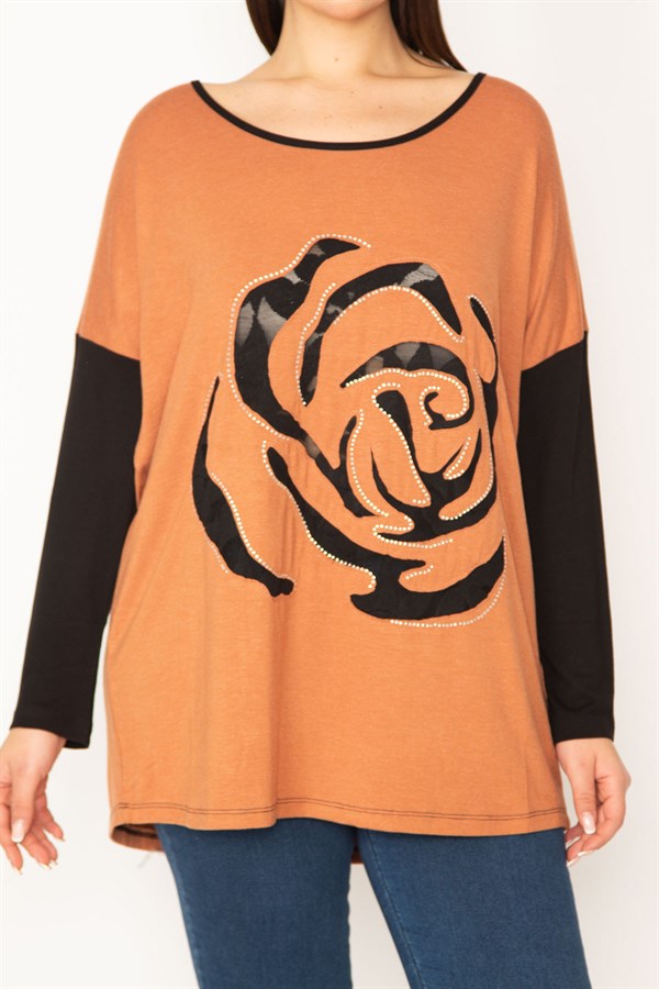 Kadın Gri Önü Flok Desen Ve Taş Detaylı İki Renkli Tunik 65N31412