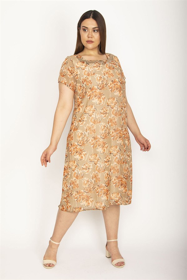 Kadın Renkli Astarlı Şifon Elbise 65N26549