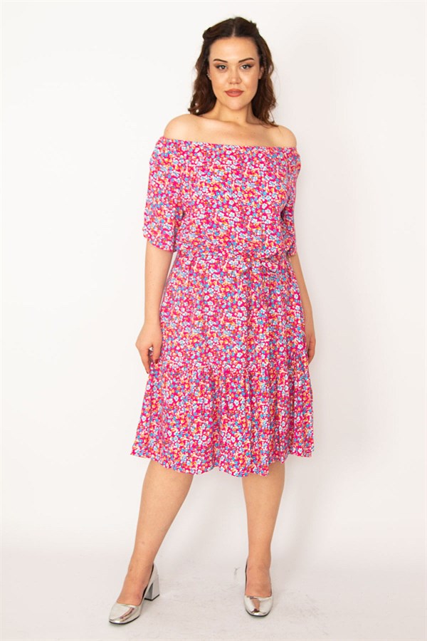 Kadın Fujya Yaka Lastikli Etek Ucu Büzgülü Dokuma Viskon Kumaş Elbise 65N33250