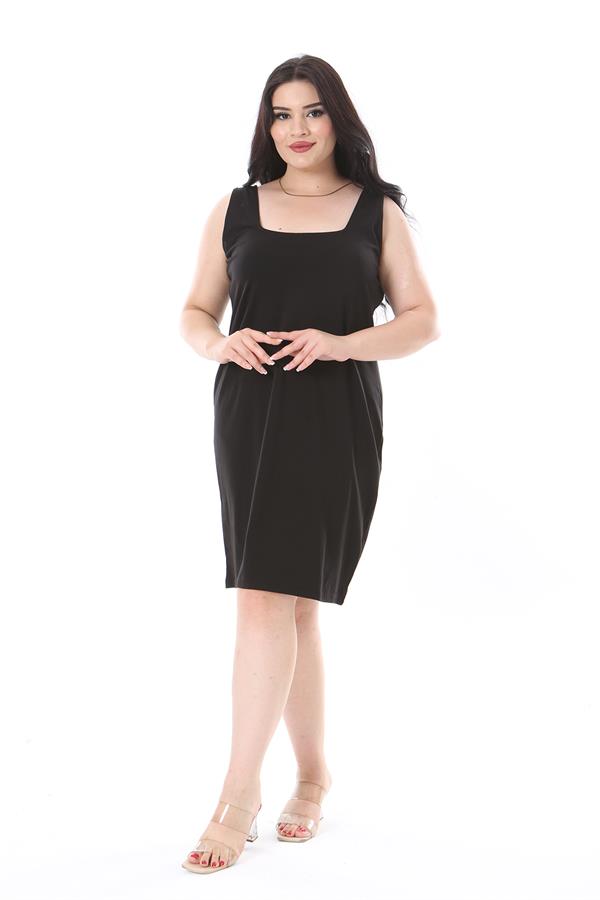 Kadın Büyük Beden Siyah Kalın Askılı Tunik Elbise 65N38240