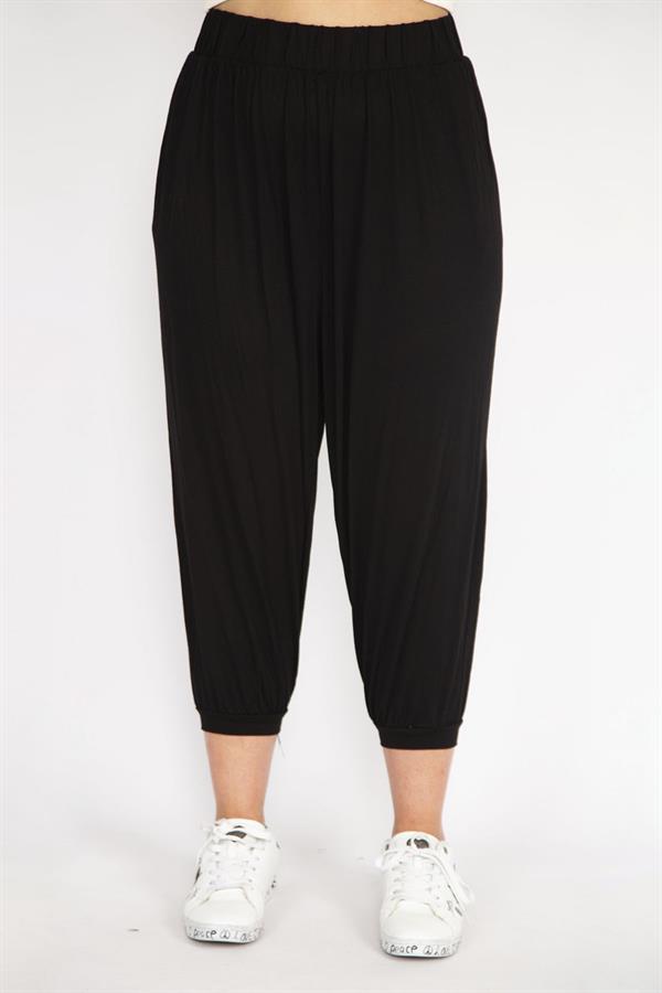 Kadın Büyük Beden Siyah Paça Ribanalı Rahat Kesim Yan Cepli Eşofman Alt