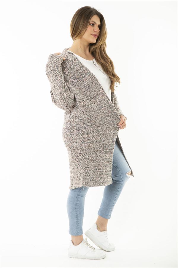 Kadın Büyük Beden Lila Kalın Triko Hırka 65N37170