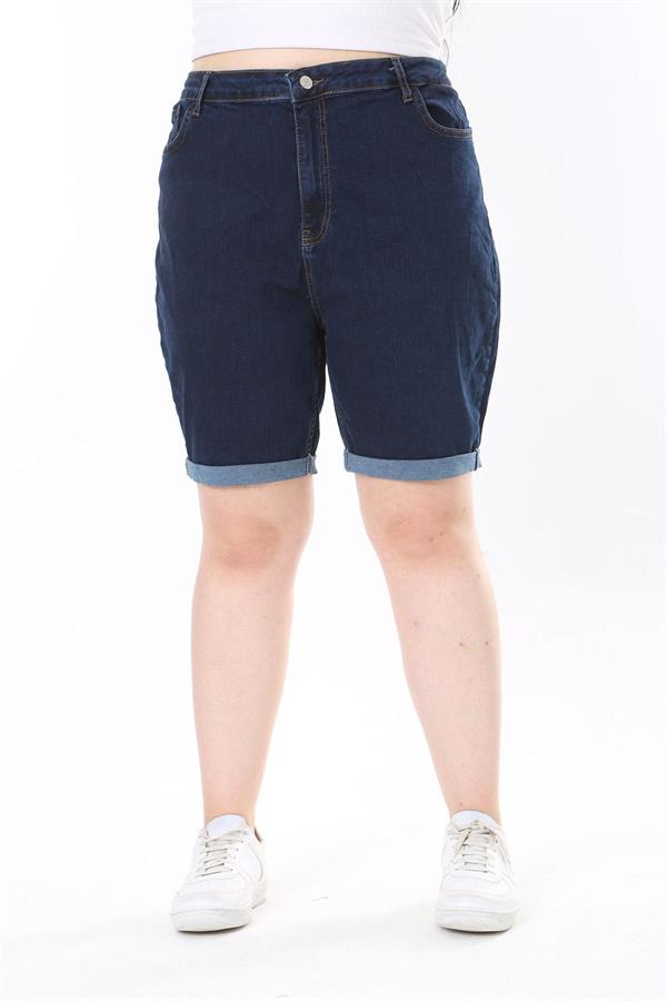 Kadın Büyük Beden Lacivert 5 Cepli Skınny Kot Şort 65N38069