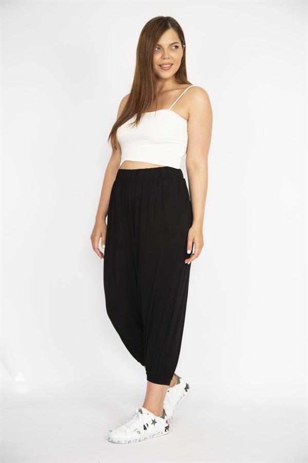 Kadın Büyük Beden Siyah Paça Ribanalı Rahat Kesim Yan Cepli Eşofman Alt