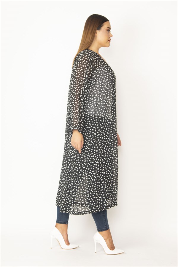 Kadın Kırmızı Şifon Kumaş Desenli Uzun Hırka 65N28497