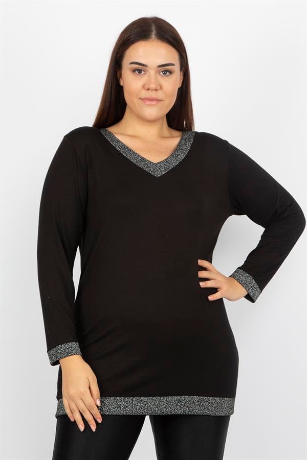 Kadın Siyah Sim Detaylı Bluz 65N19613