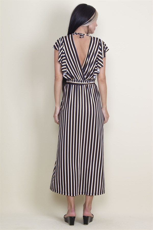 Kadın Siyah Volan Kollu Anvelop Elbise