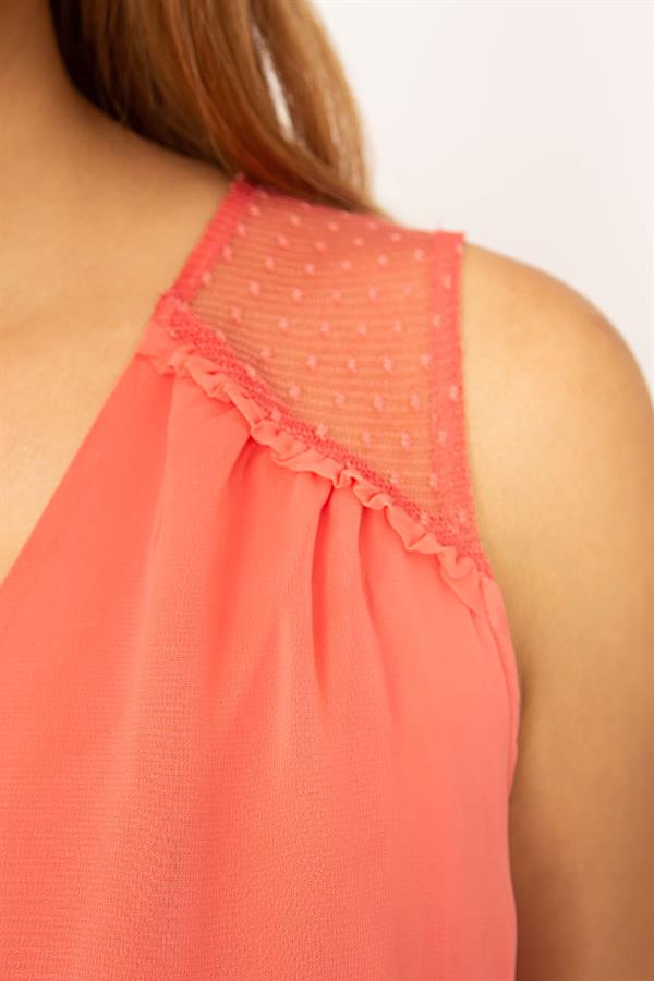 KADIN NAR DANTEL VE SIRT DETAYLI ANVELOP YAKALI ASTARLI ŞİFON ELBİSE 85N7343