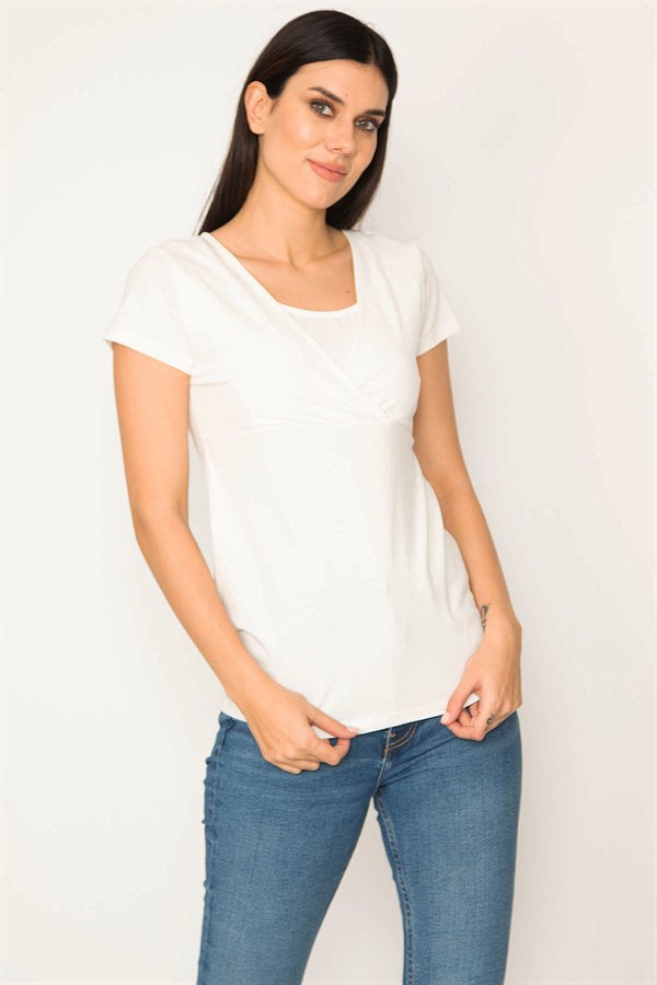 KADIN KEMİK YAKA KAPATMA PARÇALI ANVELOP BLUZ