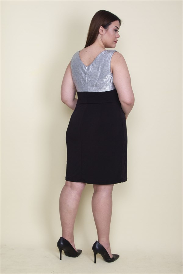 Kadın Gümüş Üst Kısmı Lame Ön Detaylı Abiye Elbise 65N26126