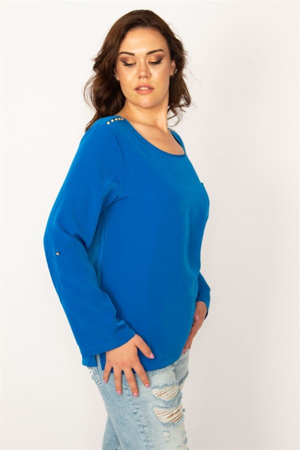 KADIN SAKS OMUZ DETAYLI BLUZ