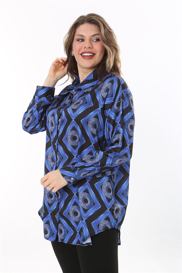 Kadın Büyük Beden Pembe Ön Düğmeli Saten Bluz 65N38017