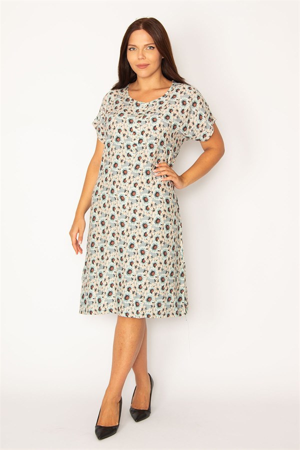 Kadın Gri Ön Yarım Pat Düğmeli Beli Kuşaklı Dokuma Viskon Kumaş Elbise 65N34325