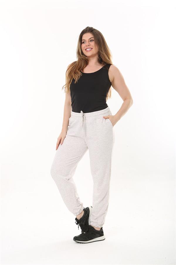 Kadın Büyük Beden Taş Bel Ve Paçası Lastik Detaylı Cepli Eşofman Alt 65N37481