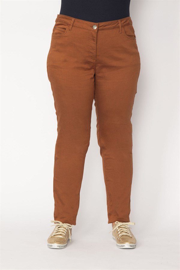 Kadın Tarçın Likralı Gabardin Kumaş 5 Cepli Pantolon 65N29235