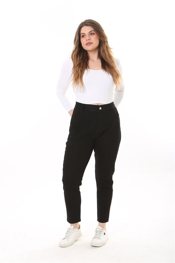 Kadın Büyük Beden Siyah 5 Cepli Likralı Kot Pantolon 65N37646