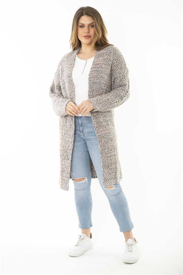 Kadın Büyük Beden Lila Kalın Triko Hırka 65N37170