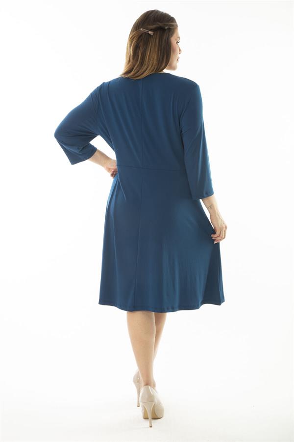 Kadın Büyük Beden Mor Anvelop Yakalı Kapri Kollu Elbise 65N37067