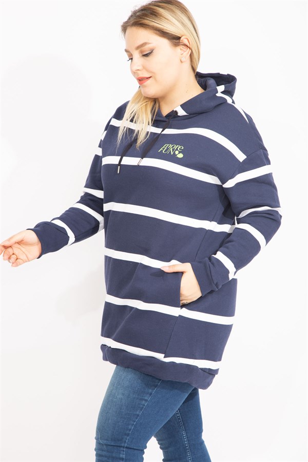 Kadın Lacivert 3 İplik İçi Şardonlu Kalın Sweatshirt 65N35448