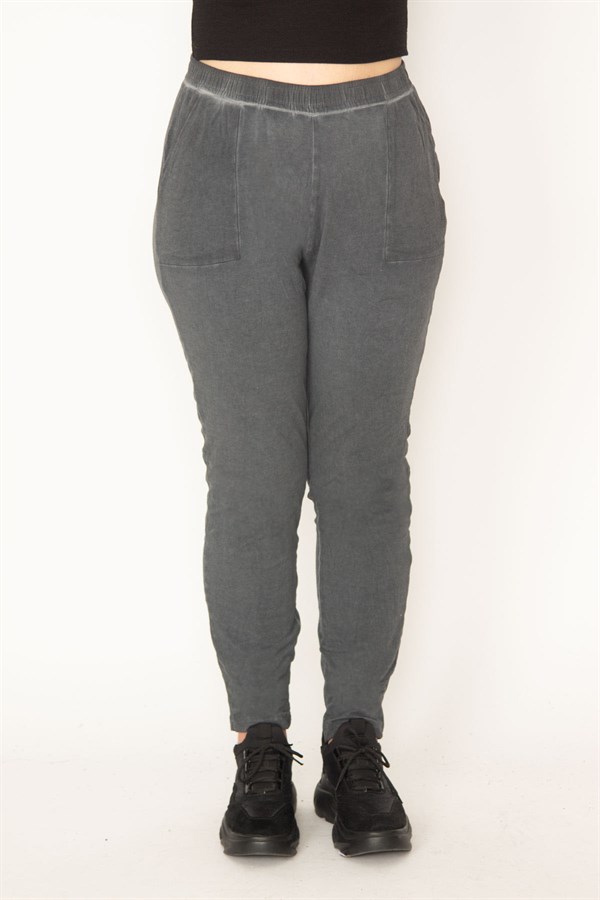 Kadın Füme Yıkamalı Pamuklu Kumaş Eşofman Alt 65N32327