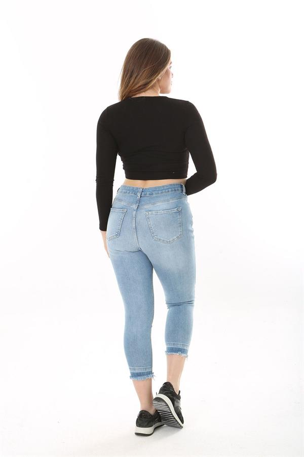 Kadın Büyük Beden Mavi Yırtık Detaylı 5 Cep Likralı Kot Pantolon 65N37601