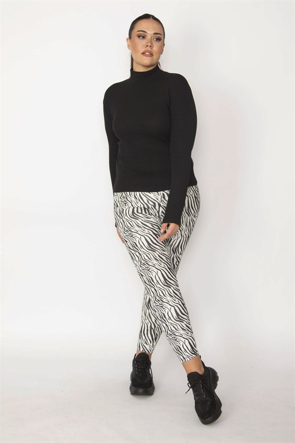 Kadın Siyah Zebra Desen Tayt Panyolon 65N29024