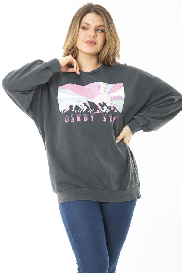 Women's Plus Size Smoke Digital Printed Sweatshirt 65N37159