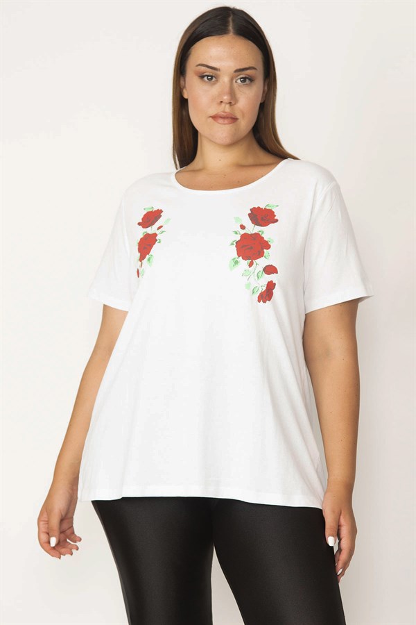 Kadın Beyaz Pamuklu Kumaş Yakası Dantel Kısa Kollu Bluz 65N27659