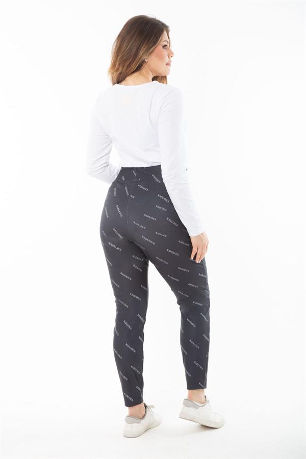 Kadın Büyük Beden Siyah Deri Görünümlü Bel Lastikli Spor Pantolon 65N37311