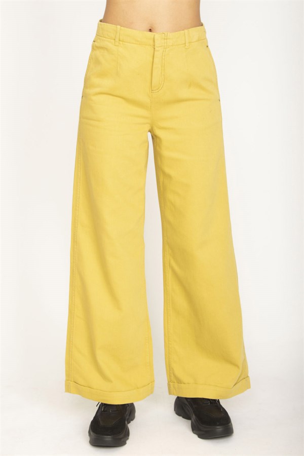 WOMEN'S SAFFRON WAIST DETAILED WIDE LEG DOUBLE LEG TROUSERS