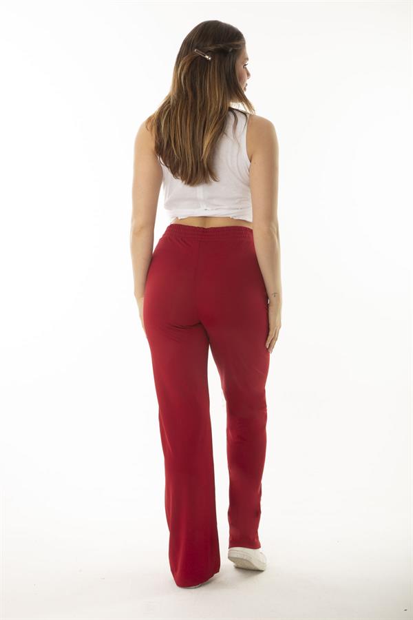 Kadın Büyük Beden Bordo Yan Cepli Beli Lastikli Geniş Paçalı Eşofman Alt 65N37055