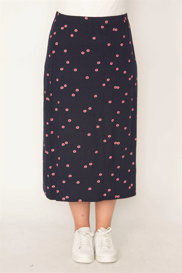 KADIN LACİVERT BEL LASTİKLİ DESENLİ ETEK